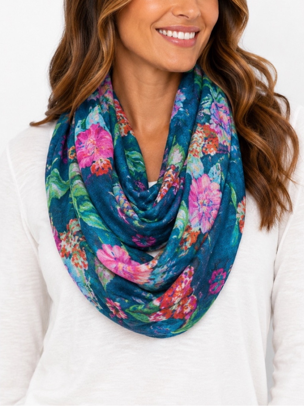 Teal floral print infinity scarf